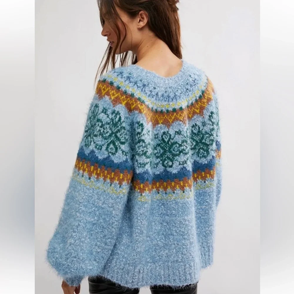 FREE PEOPLE Festive Frost Norway Sweater Sz M - Picture 5 of 7
